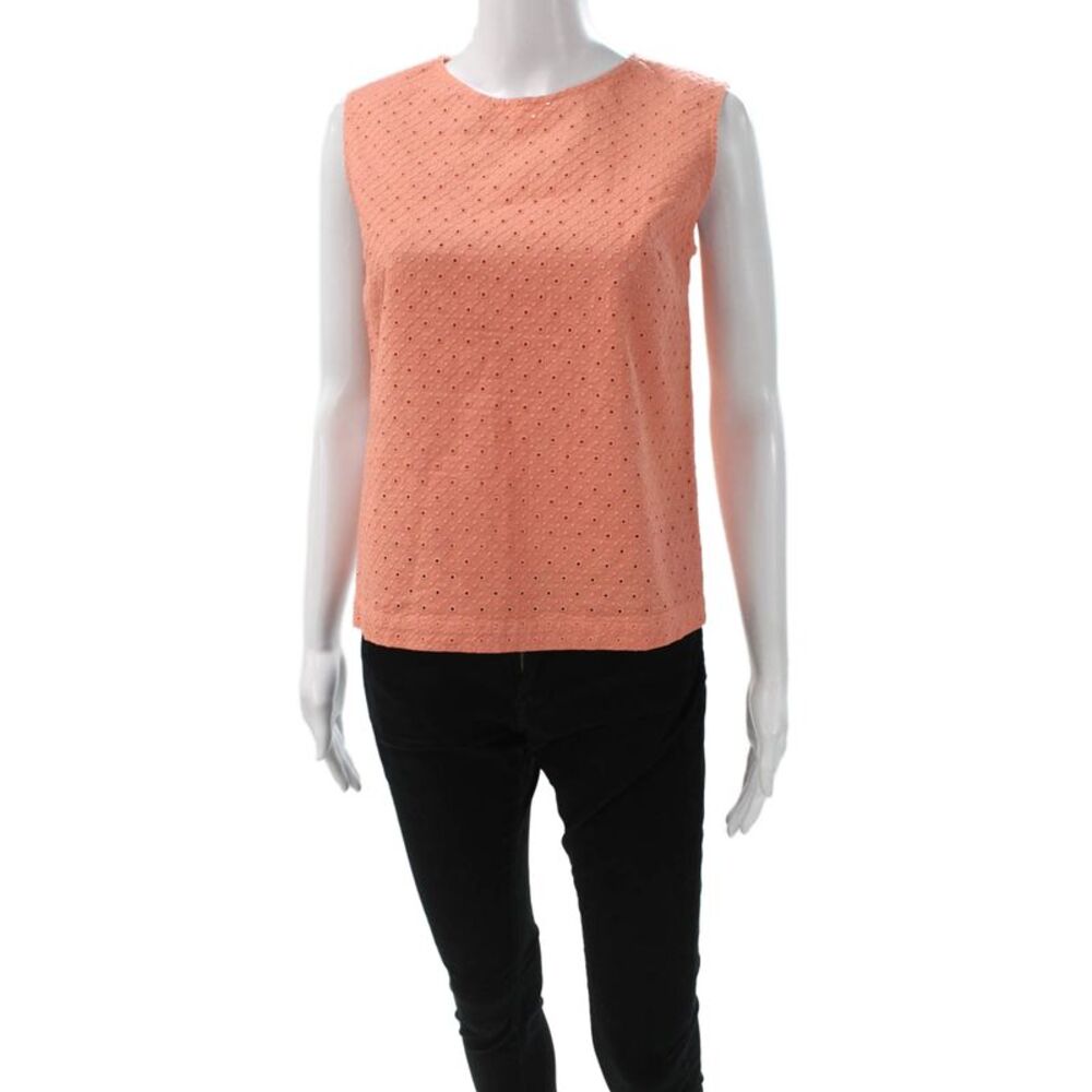 QL2 Womens Basic Orange Cotton Geometric Sleeveless Round Neck Blouse Size 42